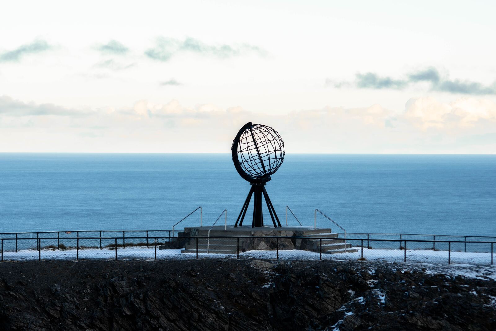 The globe monument at North Cape, Norway, overlooking the Arctic Ocean