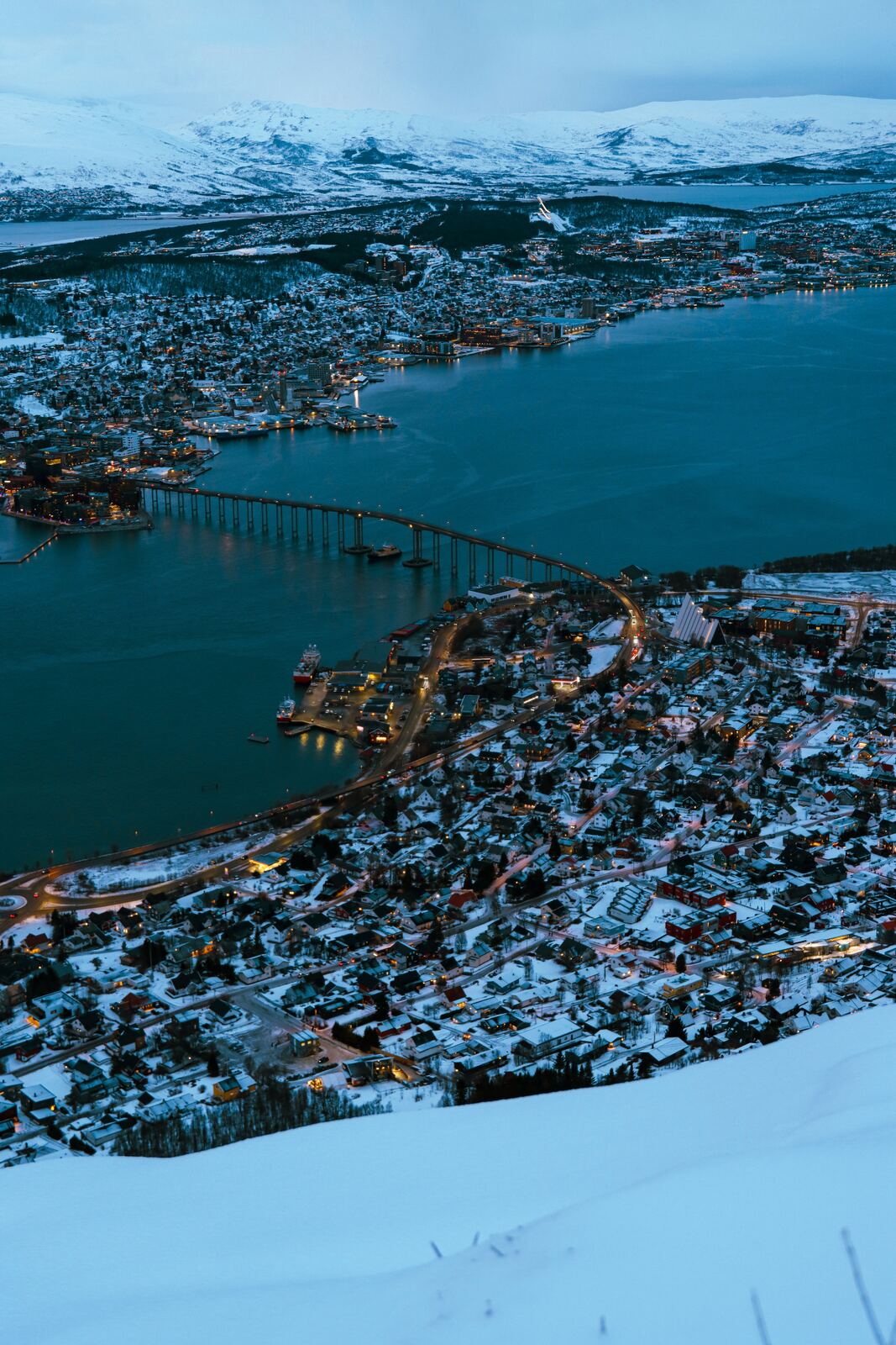 Snowy Arctic winter landscape at dusk